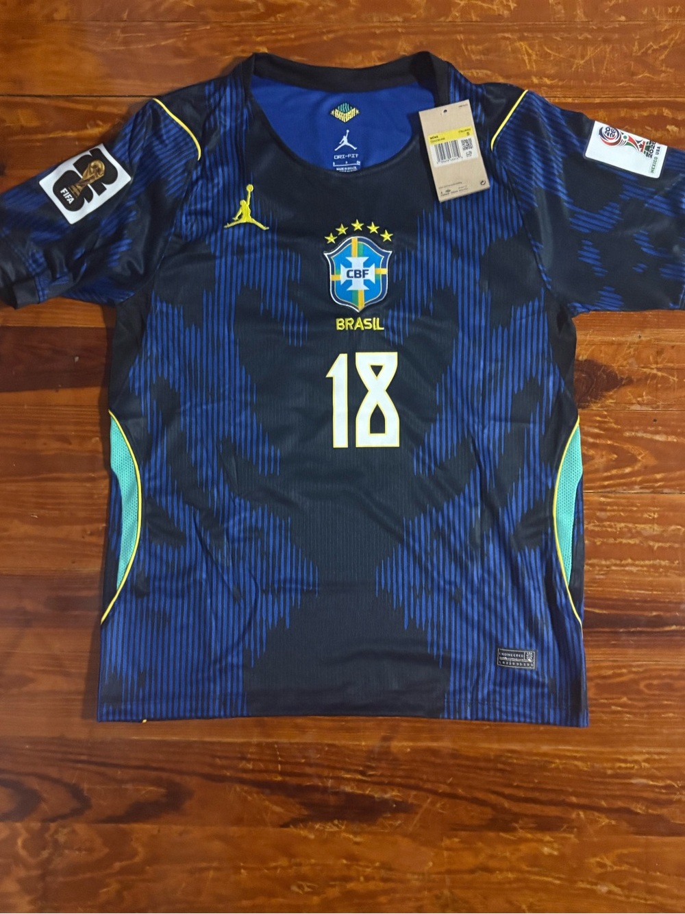 Jordan Brasil Football Jersey in Navy and Yellow with #18